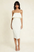 Load image into Gallery viewer, Simple White Strapless Sheath Midi Engagement Dress