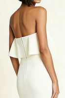 Load image into Gallery viewer, Simple White Strapless Sheath Midi Engagement Dress