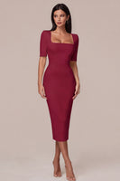 Load image into Gallery viewer, Simple White Bodycon Square Neck Midi Engagement Dress with Sleeves