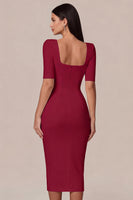 Load image into Gallery viewer, Simple White Bodycon Square Neck Midi Engagement Dress with Sleeves