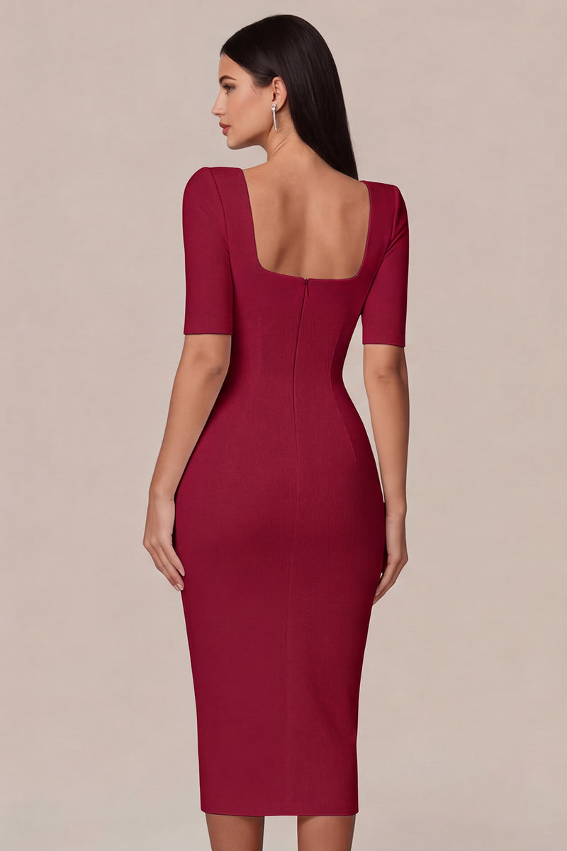 Load image into Gallery viewer, Simple White Bodycon Square Neck Midi Engagement Dress with Sleeves