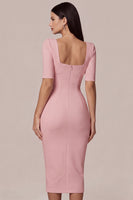 Load image into Gallery viewer, Simple White Bodycon Square Neck Midi Engagement Dress with Sleeves