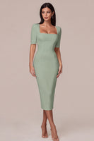 Load image into Gallery viewer, Simple White Bodycon Square Neck Midi Engagement Dress with Sleeves
