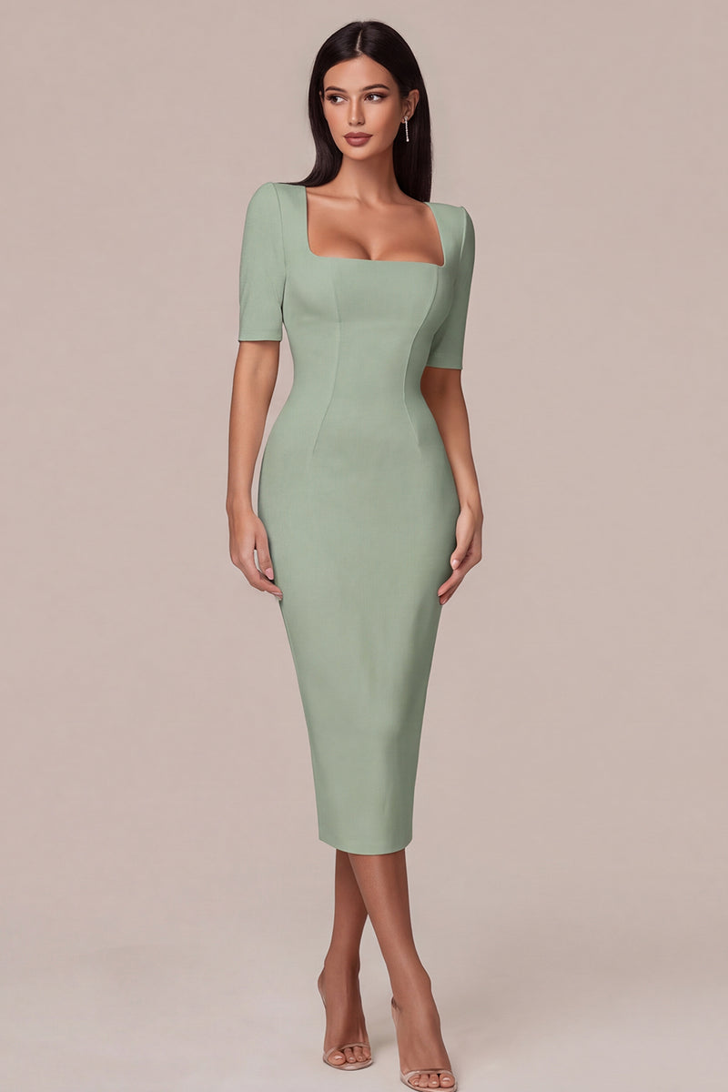 Load image into Gallery viewer, Simple White Bodycon Square Neck Midi Engagement Dress with Sleeves