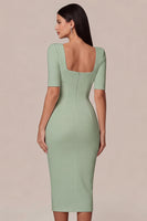 Load image into Gallery viewer, Simple White Bodycon Square Neck Midi Engagement Dress with Sleeves