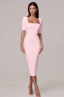 Load image into Gallery viewer, Simple White Bodycon Square Neck Midi Engagement Dress with Sleeves