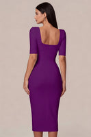 Load image into Gallery viewer, Simple White Bodycon Square Neck Midi Engagement Dress with Sleeves