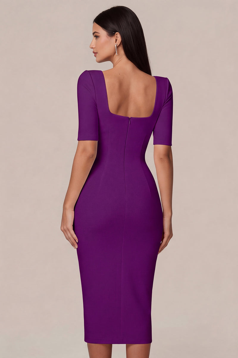 Load image into Gallery viewer, Simple White Bodycon Square Neck Midi Engagement Dress with Sleeves