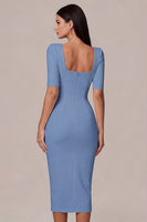 Load image into Gallery viewer, Simple White Bodycon Square Neck Midi Engagement Dress with Sleeves