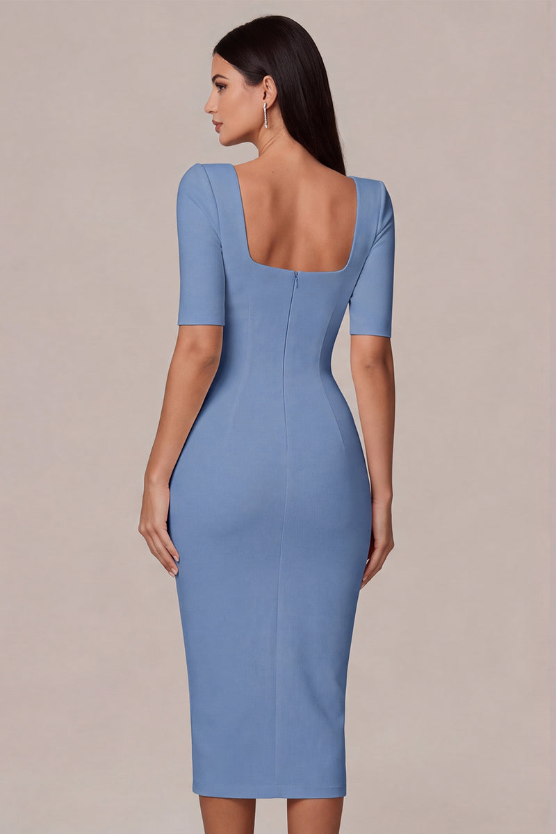 Load image into Gallery viewer, Simple White Bodycon Square Neck Midi Engagement Dress with Sleeves