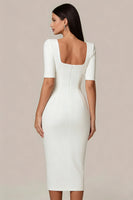 Load image into Gallery viewer, Simple White Bodycon Square Neck Midi Engagement Dress with Sleeves