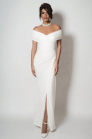 Load image into Gallery viewer, White Off the Shouder Sheath Long Engagement Dress with Slit