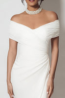 Load image into Gallery viewer, White Off the Shouder Sheath Long Engagement Dress with Slit