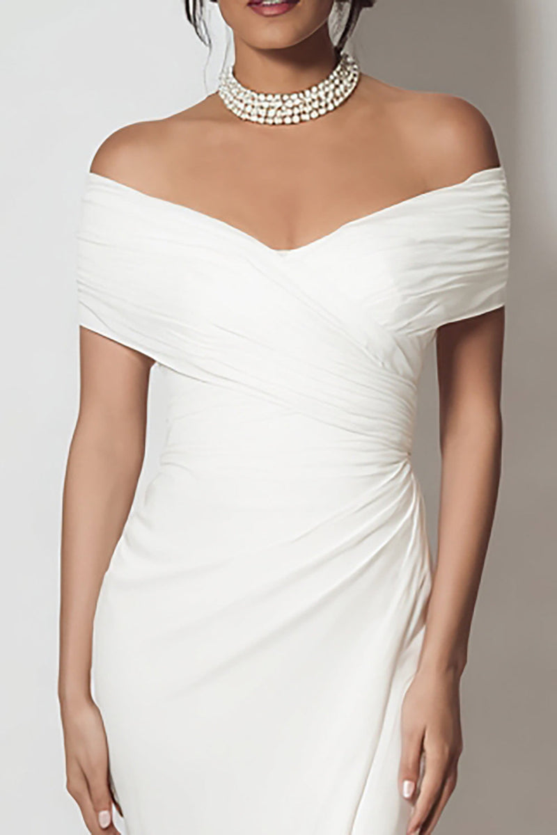 Load image into Gallery viewer, White Off the Shouder Sheath Long Engagement Dress with Slit