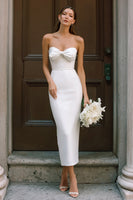 Load image into Gallery viewer, White Strapless Midi Bodycon Engagement Dress with Bow
