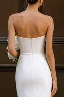Load image into Gallery viewer, White Strapless Midi Bodycon Engagement Dress with Bow