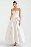 Load image into Gallery viewer, White Satin A Line Sweetheart Long Engagement Dress with Bow