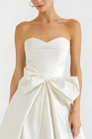 Load image into Gallery viewer, White Satin A Line Sweetheart Long Engagement Dress with Bow