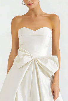 White Satin A Line Sweetheart Long Engagement Dress with Bow