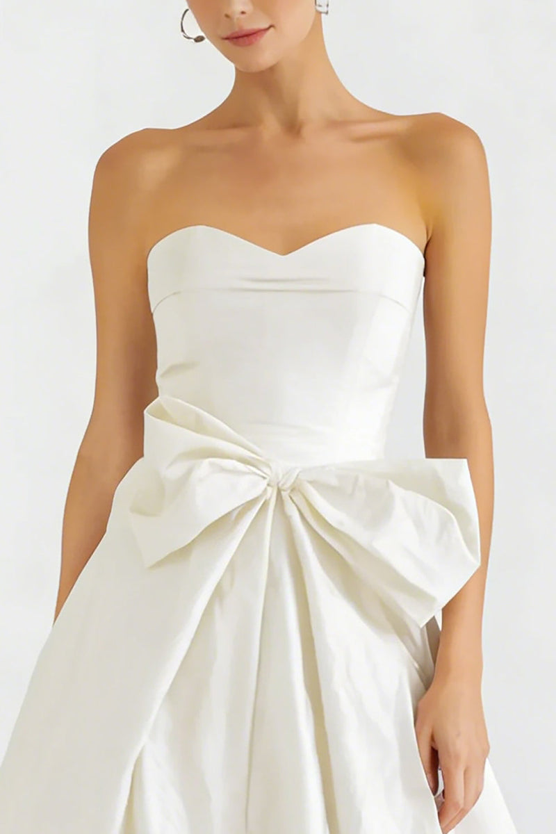 Load image into Gallery viewer, White Satin A Line Sweetheart Long Engagement Dress with Bow