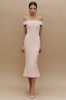 Load image into Gallery viewer, White Off the Shoulder Mermaid Midi Engagement Dress
