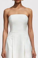 Load image into Gallery viewer, Simple White Strapless A Line Midi Engagement Dress