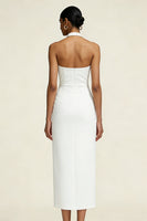 Load image into Gallery viewer, Simple White Satin Halter Midi Sheath Engagement Dress