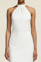 Load image into Gallery viewer, Simple White Satin Halter Midi Sheath Engagement Dress
