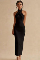 Load image into Gallery viewer, Simple Ivory Halter Neck Maxi Bodycon Engagement Dress