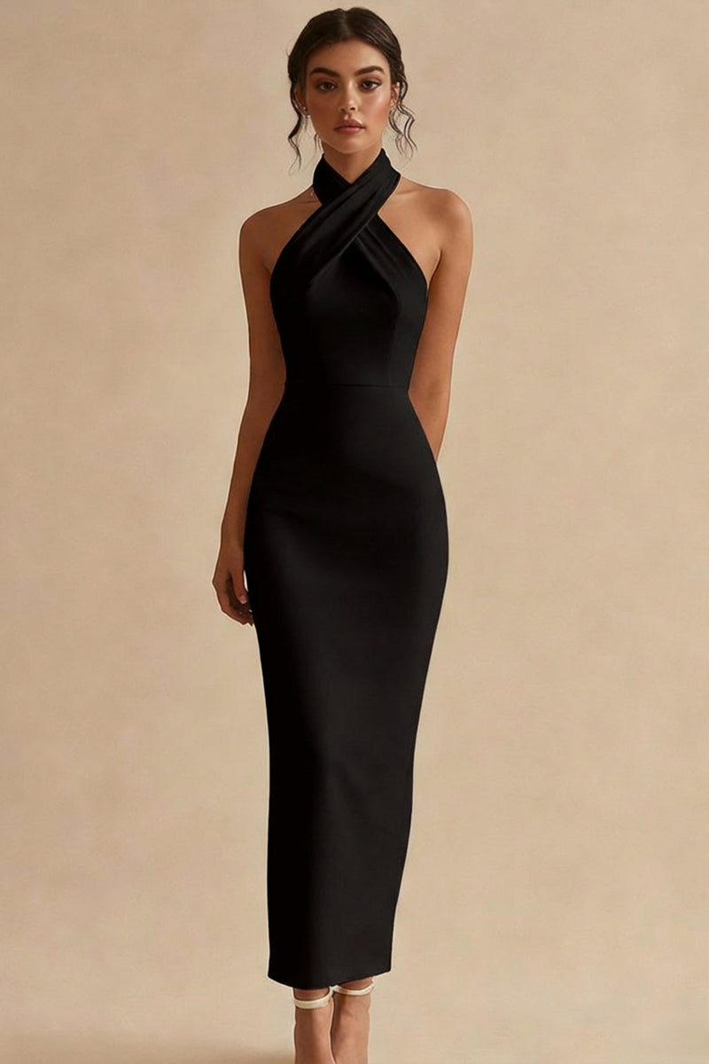 Load image into Gallery viewer, Simple Ivory Halter Neck Maxi Bodycon Engagement Dress