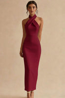 Load image into Gallery viewer, Simple Ivory Halter Neck Maxi Bodycon Engagement Dress