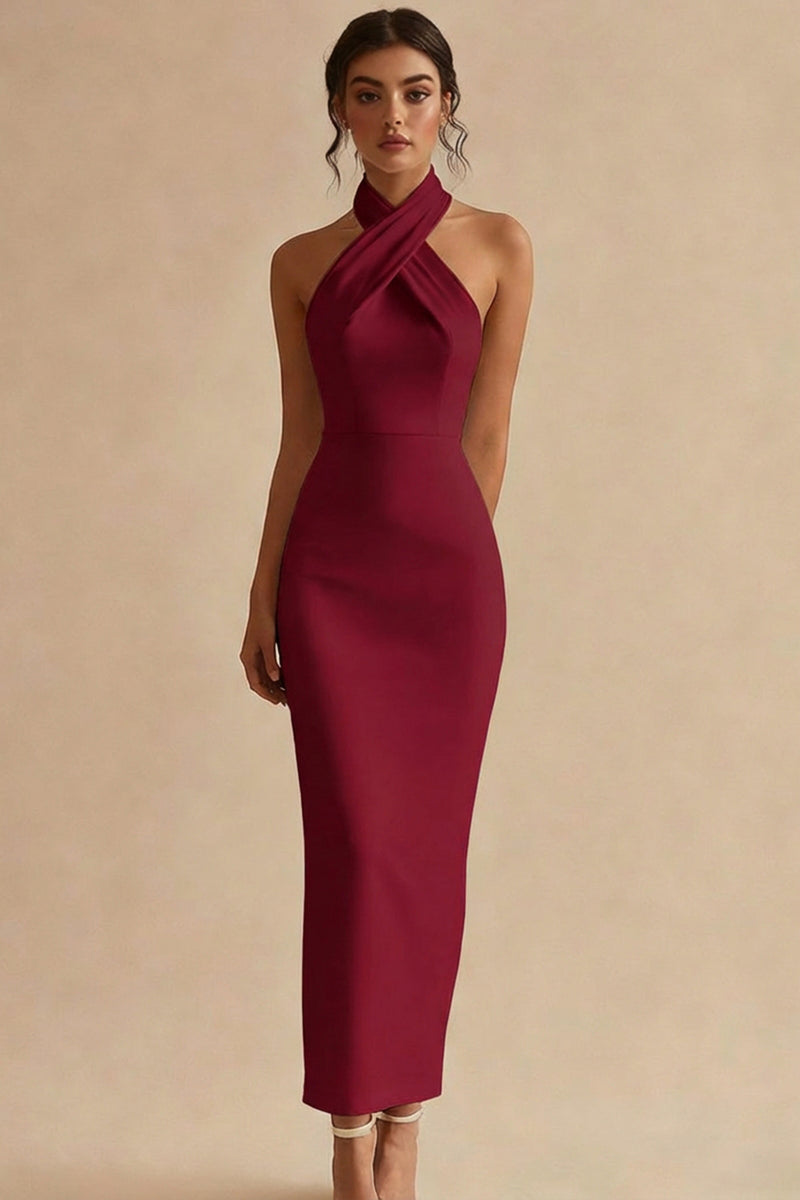Load image into Gallery viewer, Simple Ivory Halter Neck Maxi Bodycon Engagement Dress