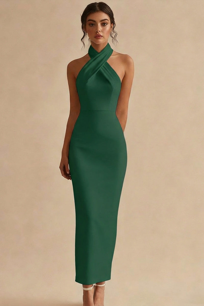 Load image into Gallery viewer, Simple Ivory Halter Neck Maxi Bodycon Engagement Dress