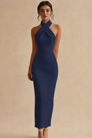 Load image into Gallery viewer, Simple Ivory Halter Neck Maxi Bodycon Engagement Dress