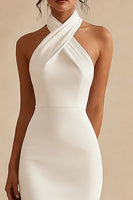 Load image into Gallery viewer, Simple Ivory Halter Neck Maxi Bodycon Engagement Dress