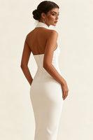 Load image into Gallery viewer, Simple Ivory Halter Neck Maxi Bodycon Engagement Dress