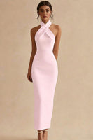 Load image into Gallery viewer, Simple Ivory Halter Neck Maxi Bodycon Engagement Dress