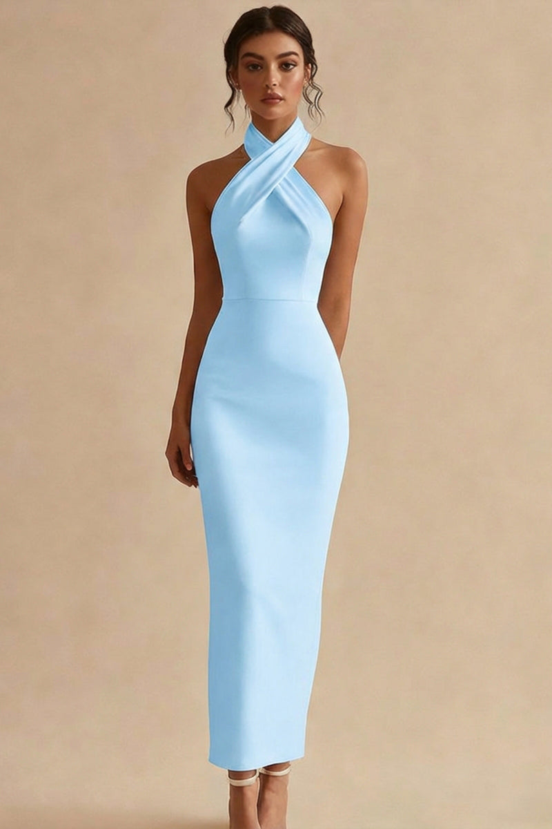 Load image into Gallery viewer, Simple Ivory Halter Neck Maxi Bodycon Engagement Dress