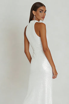 Sparkly White Sequins Maxi Sheath Engagement Dress
