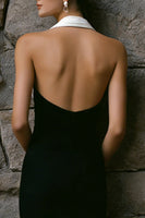 Load image into Gallery viewer, Black and White Chiffon Pleated Sheath Long Formal Dress