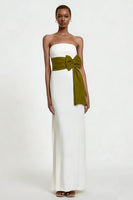 Load image into Gallery viewer, White Strapless Long Sheath Engagement Dress with Bow