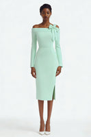 Load image into Gallery viewer, Ivory Off the Shoulder Bodycon Midi Engagement Dress with Slit