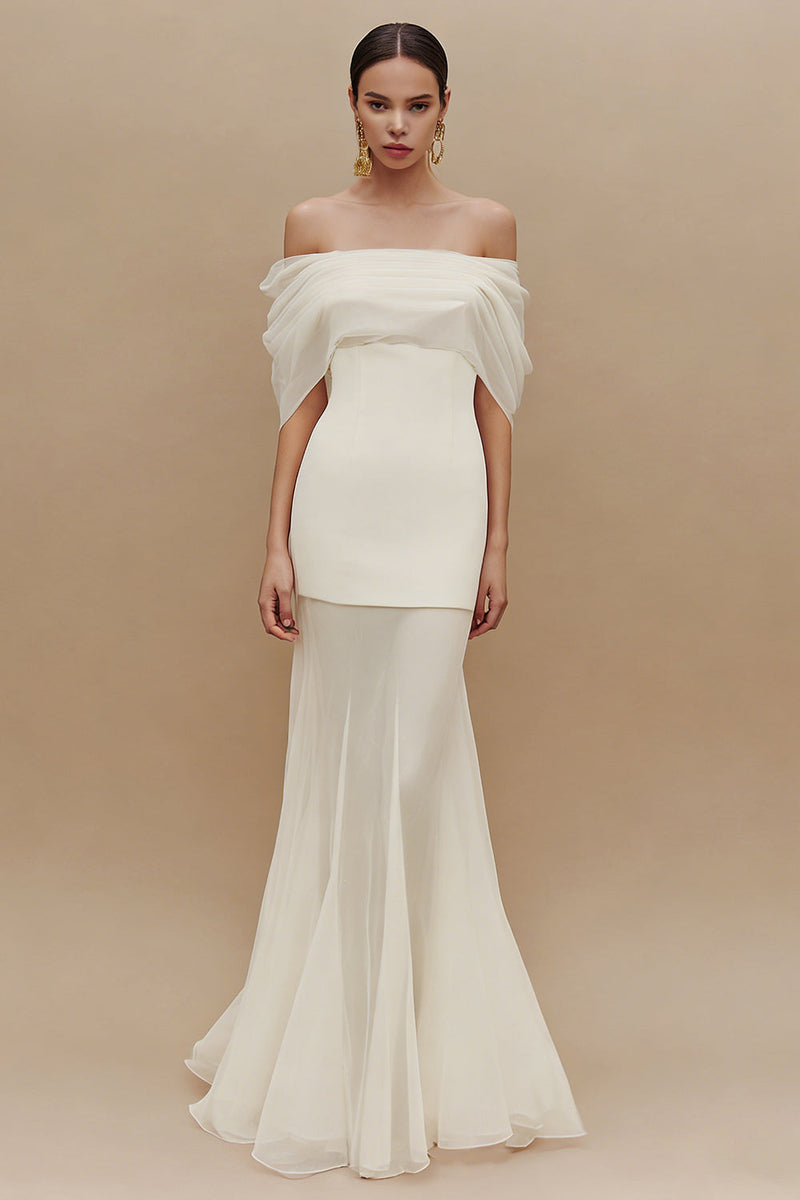 Load image into Gallery viewer, Ivory Off the Shoulder Sheath Long Engagement Dress
