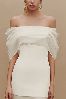 Ivory Off the Shoulder Sheath Long Engagement Dress