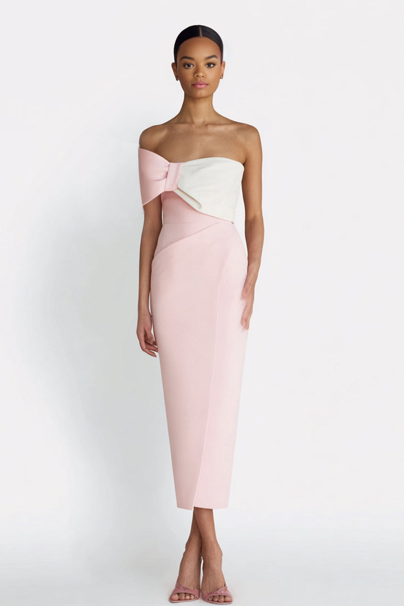 Load image into Gallery viewer, Ivory One Shoulder Sheath Midi Engagement Dress with Bow