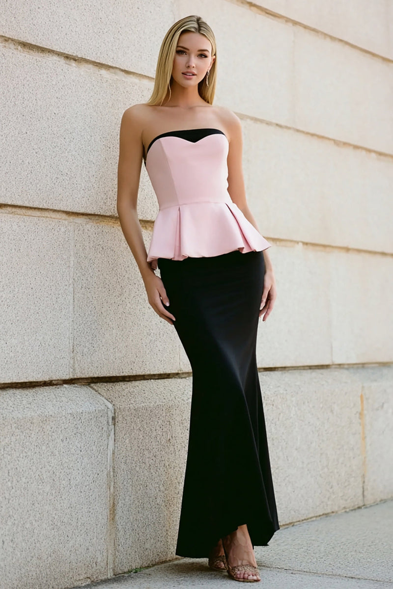 Load image into Gallery viewer, White and Pink Strapless Long Mermaid Formal Dress with Ruffles
