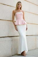 Load image into Gallery viewer, White and Pink Strapless Long Mermaid Formal Dress with Ruffles