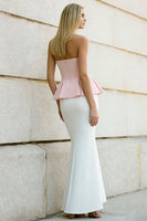 Load image into Gallery viewer, White and Pink Strapless Long Mermaid Formal Dress with Ruffles