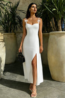 Load image into Gallery viewer, White Spaghetti Straps Midi Sheath Engagement Dress with Slit