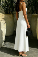 Load image into Gallery viewer, White Spaghetti Straps Midi Sheath Engagement Dress with Slit